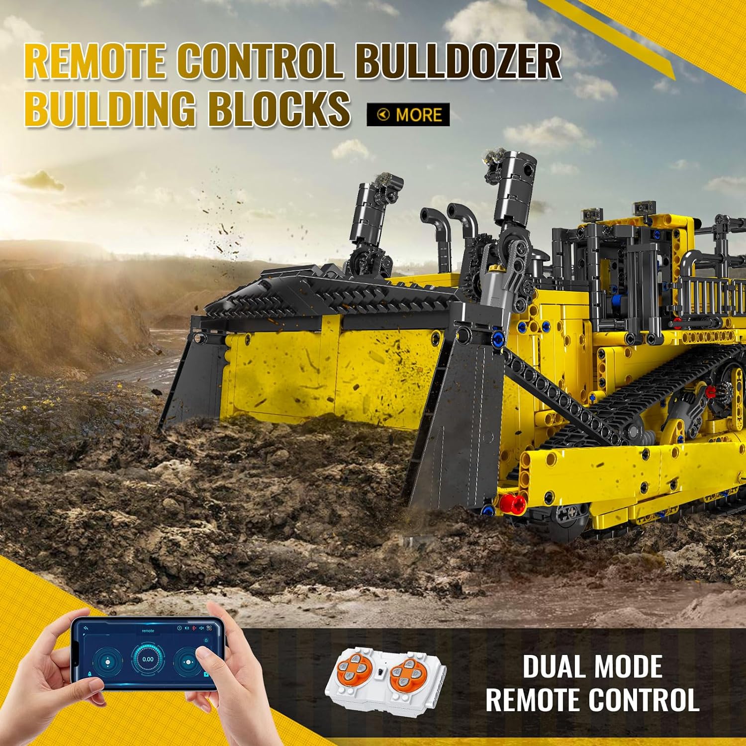 Mould King RC Bulldozer Building Set for Adults, Bulldozer Truck Construction Vehicle Model with Motors, 1508 Pieces