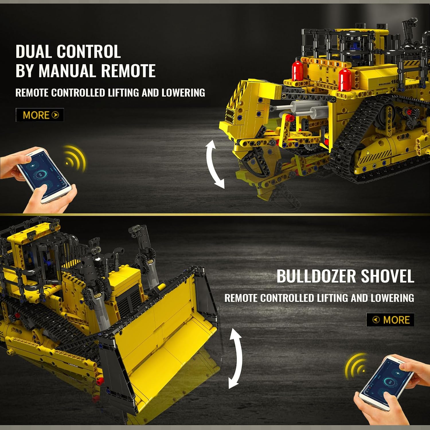 Mould King RC Bulldozer Building Set for Adults, Bulldozer Truck Construction Vehicle Model with Motors, 1508 Pieces