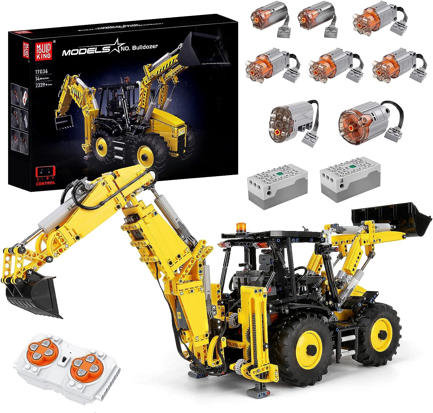 Mould King 17036 Excavator and Bulldozer 2 in 1, RC Bulldozer Building Set for Boys, APP Remote Control Truck Construction Vehicles Model with Motors, Gift Toy for Kids, 2239 Pieces