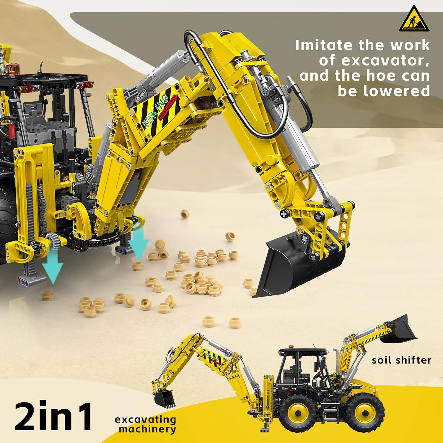 Mould King 17036 Excavator and Bulldozer 2 in 1, RC Bulldozer Building Set, APP Remote Control Truck, 2239 Pieces