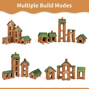 328 Pcs Wooden Logs Set Ages 3+, Classic Building Log Toys for Kids