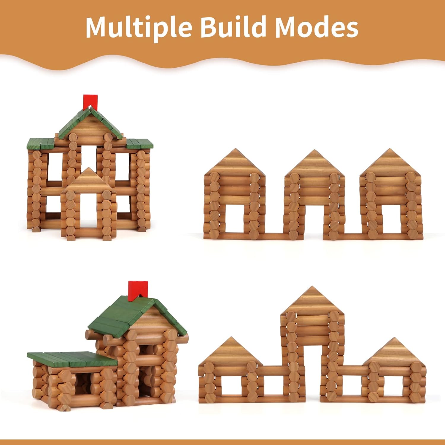 328 Pcs Wooden Logs Set Ages 3+, Classic Building Log Toys for Kids