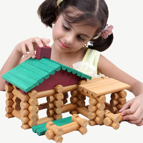 90 Pieces Classic Wood Cabin Logs Set