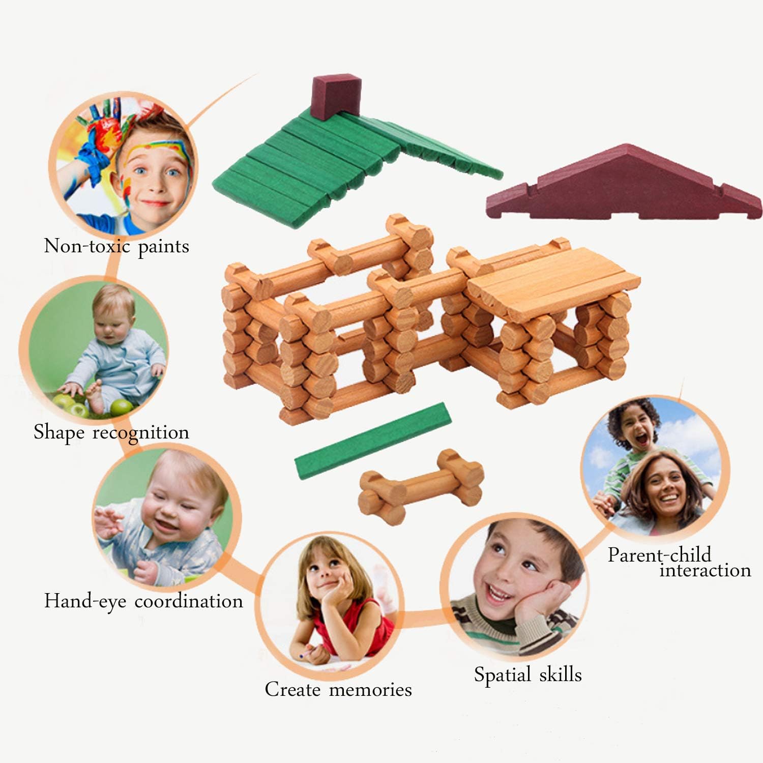 90 Pieces Classic Wood Cabin Logs Set