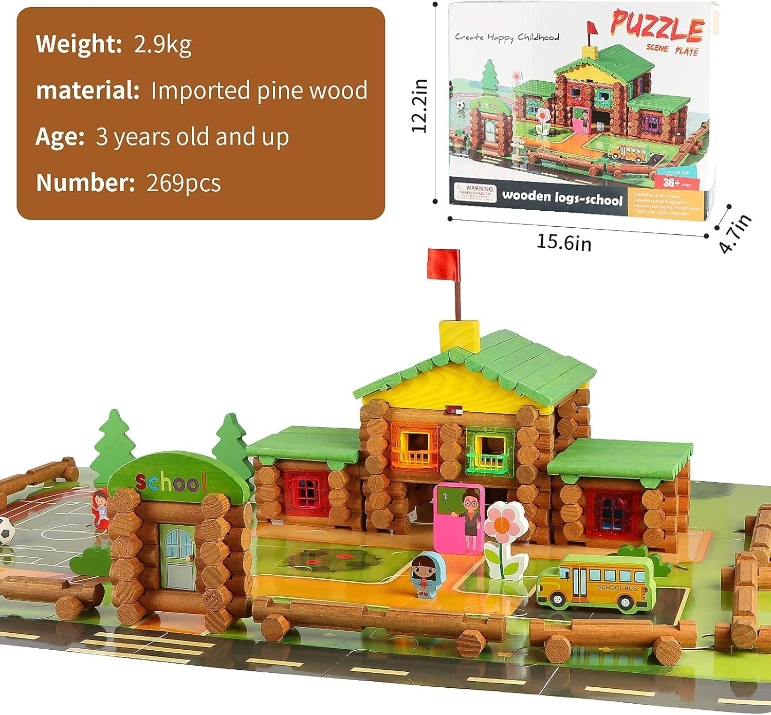 Logs Set Ages 3+, Classic Building Log Gift Set for Boys/Girls