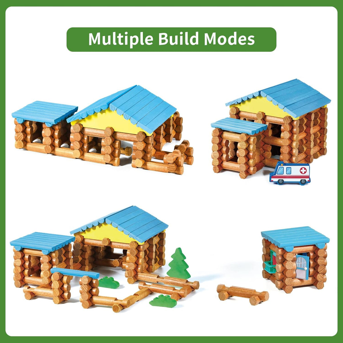 239 Pieces Real Wood Logs Set Ages 3+, Classic Building Log Gift Set for Boys/Girls