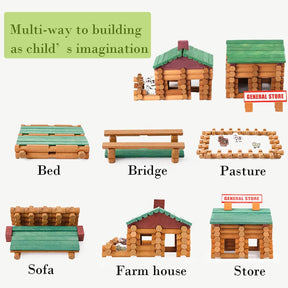 170 Pieces Wood Logs Set Ages 3+, Classic Building Log Toys