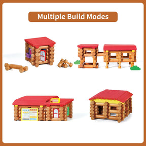 128 Pieces Real Wood Logs Set Ages 3+, Classic Building Log Gift Set for Boys/Girls