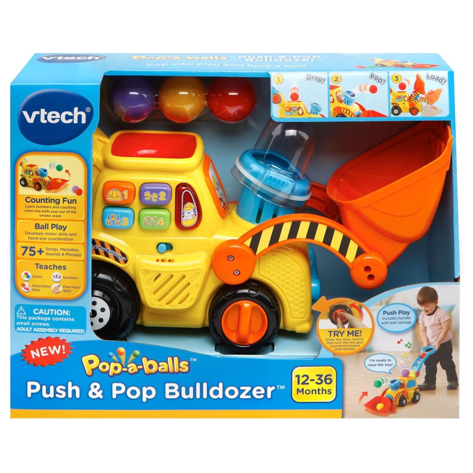 VTech Pop-a-Balls Push & Pop Bulldozer,Yellow