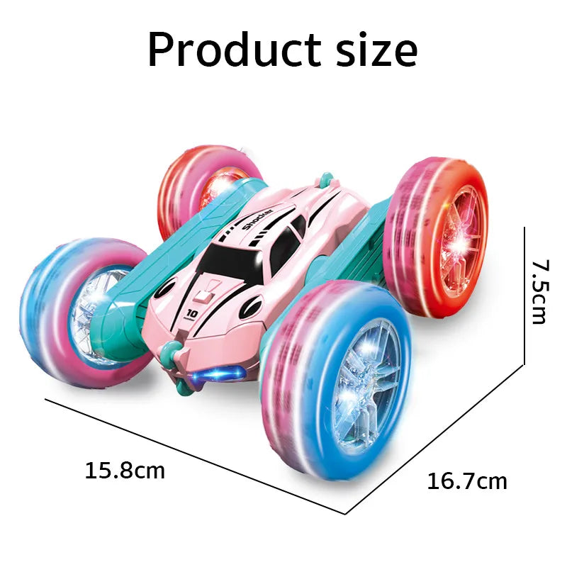 Remote Control Stunt Car – Light-Up, Double-Sided Rolling Car with Swing Arm Toy