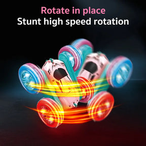 Remote Control Stunt Car – Light-Up, Double-Sided Rolling Car with Swing Arm Toy