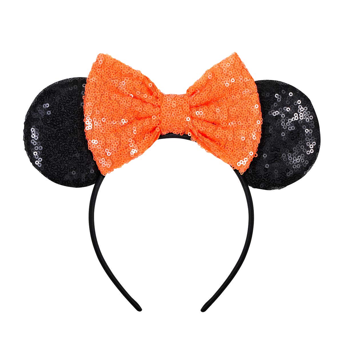 Mouse Ears, Sequin Mouse Ears Headband for Girls (Orange Bow)