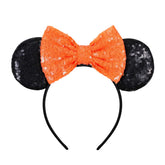 Mouse Ears, Sequin Mouse Ears Headband for Girls (Orange Bow)