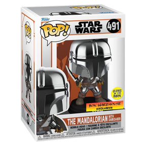 Funko Pop Star Wars Mandalorian with Darksaber – Chrome Glow Exclusive