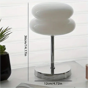 Modern Bauhaus Decorative Desk Lamp, Dimmable Glass Double Layer Tart-Shaped Mushroom Table Light, Push Button Control Metal Base Downlight for Various Room Types