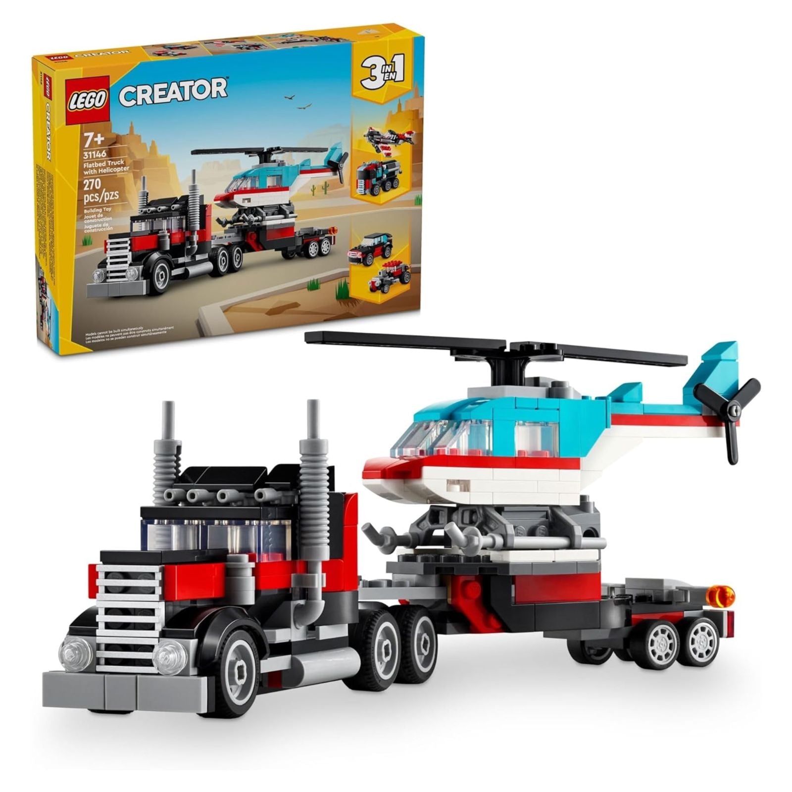 LEGO Creator 3 in 1 Flatbed Truck with Helicopter Toy