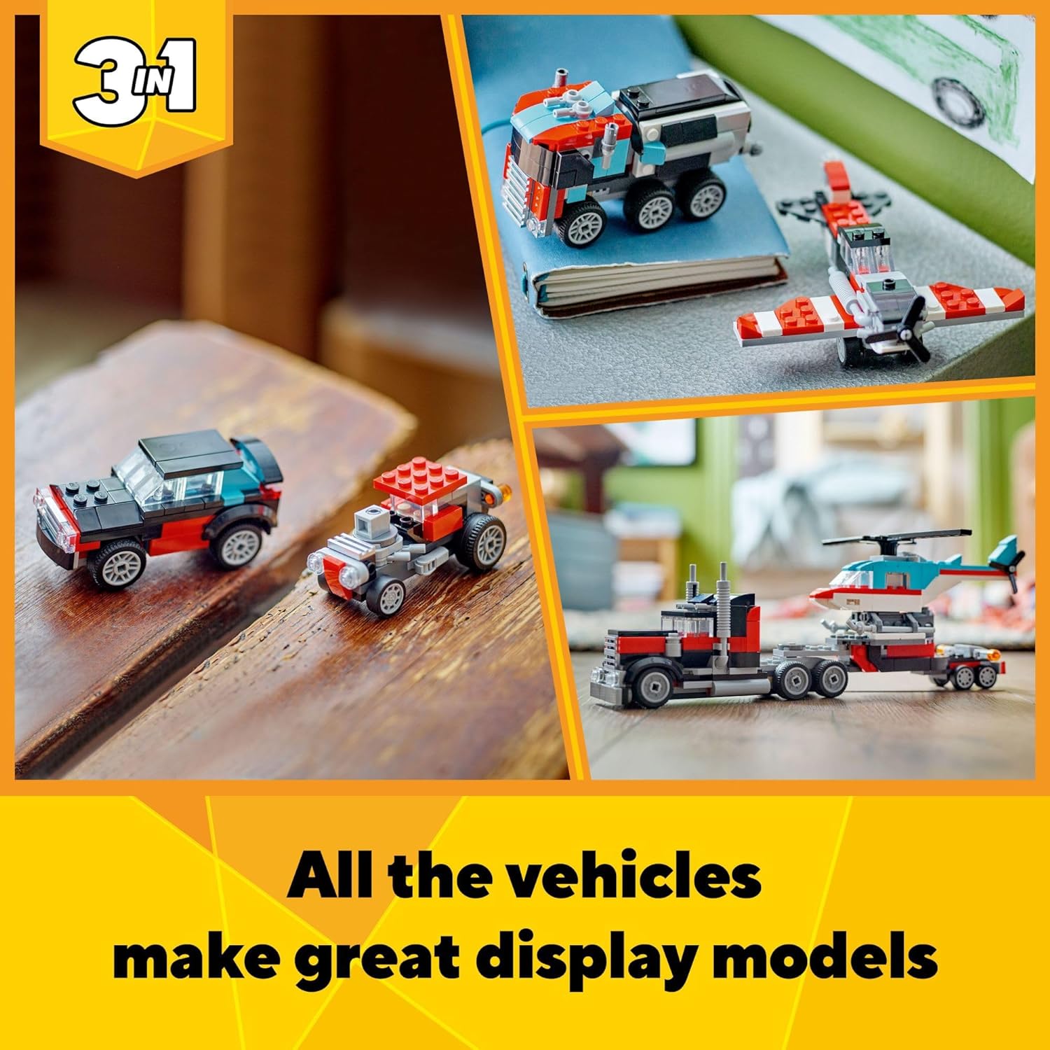 LEGO Creator 3 in 1 Flatbed Truck with Helicopter Toy