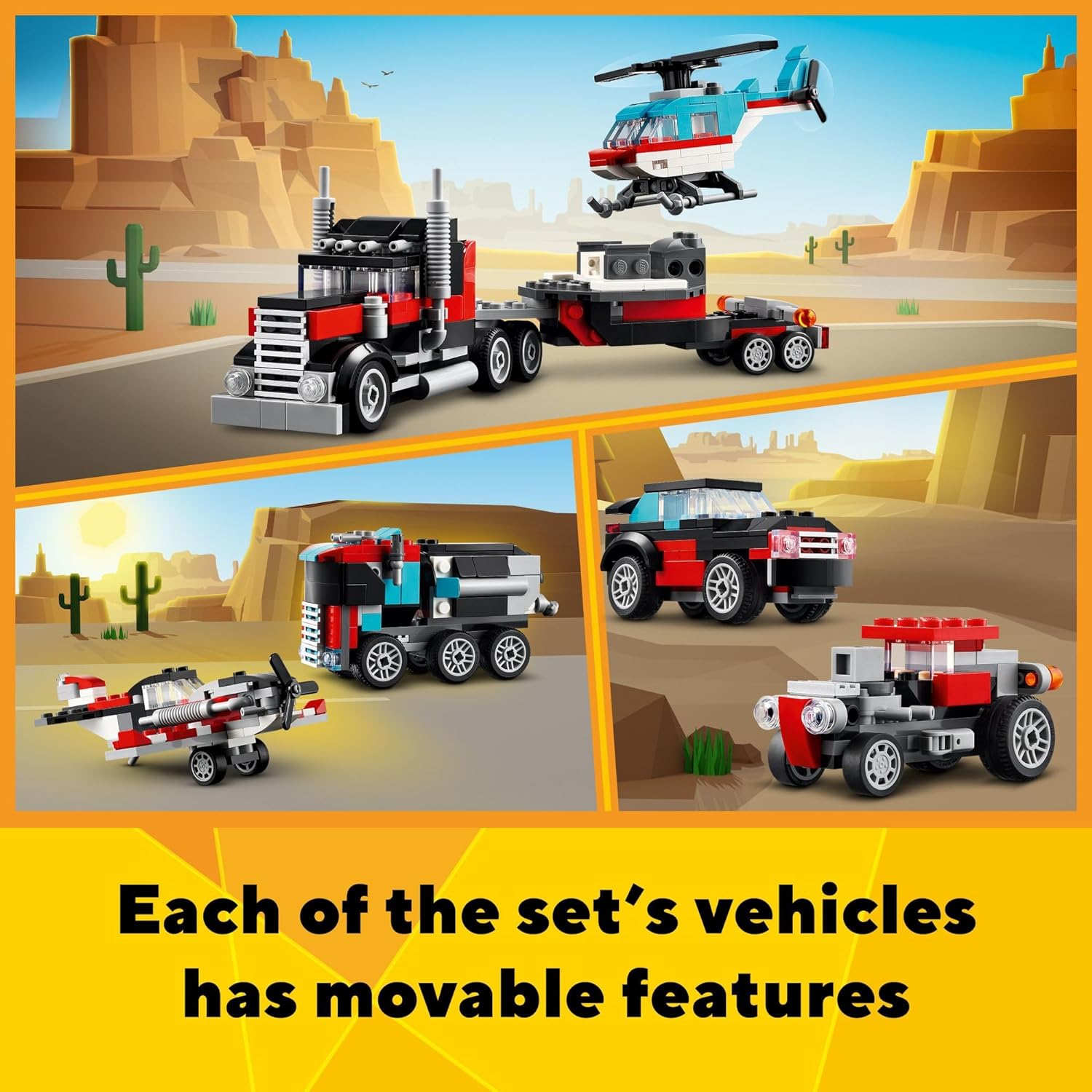 LEGO Creator 3 in 1 Flatbed Truck with Helicopter Toy