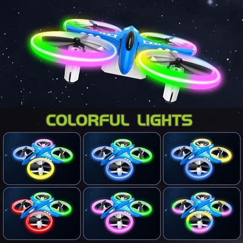 Remote Control Mini Drone for Kids LED Night Lights | Blue