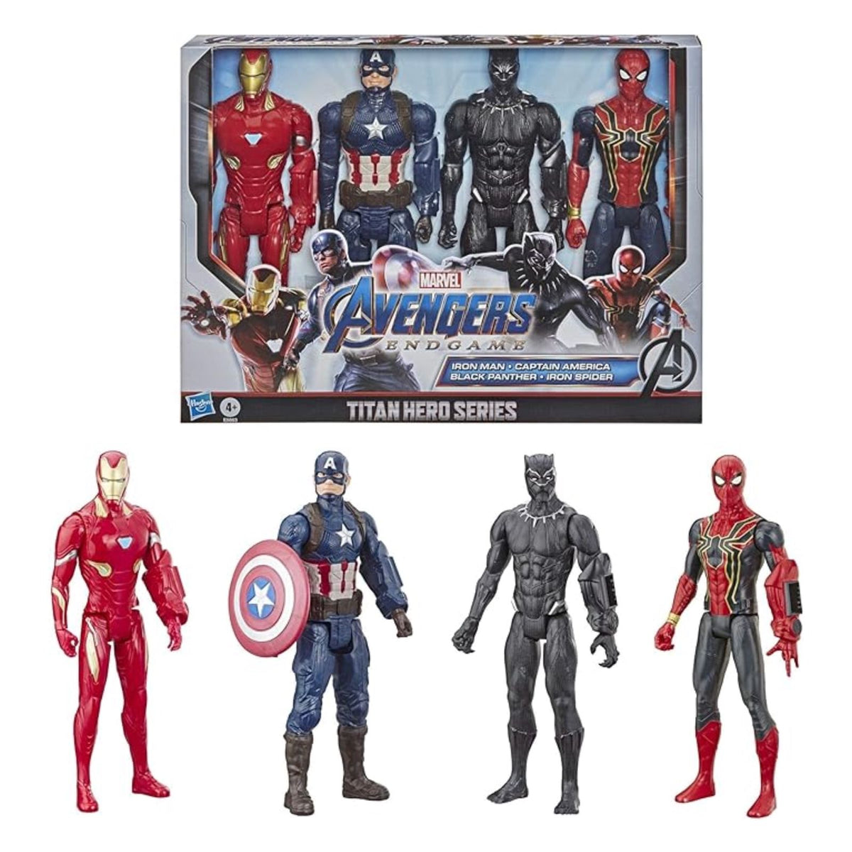 Marvel Avengers Endgame Titan Hero Series 12" Action Figures Captain America, Iron Spider, Black Panther, and Iron Man (4 Action Figures)