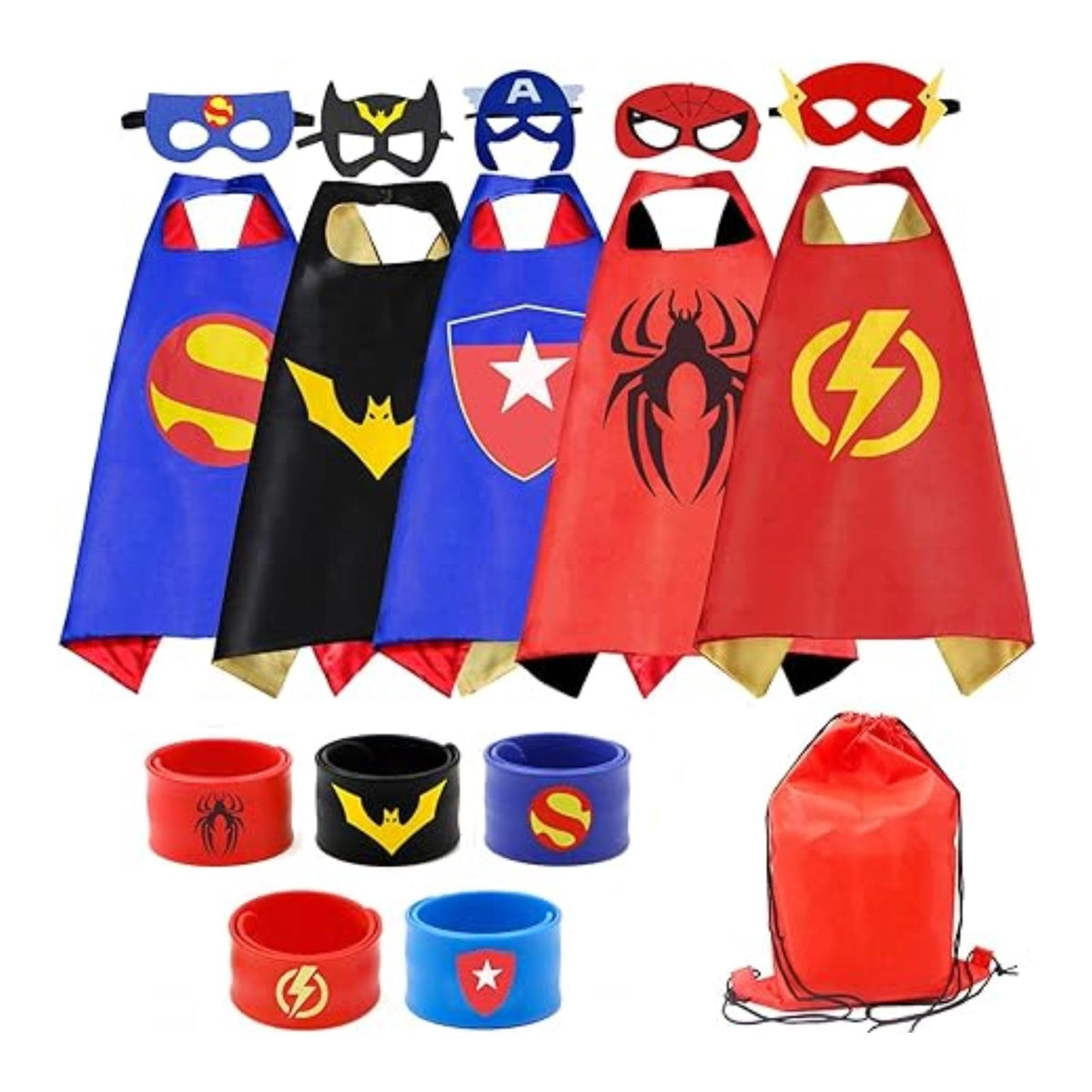 RioRand Kids Dress Up 5PCS Superhero Capes Set and Slap Bracelets for Boys Costumes Birthday Party Gifts