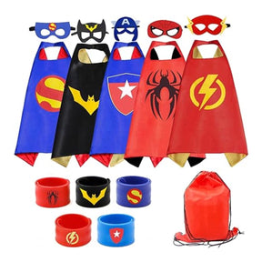 RioRand Kids Dress Up 5PCS Superhero Capes Set and Slap Bracelets for Boys Costumes Birthday Party Gifts