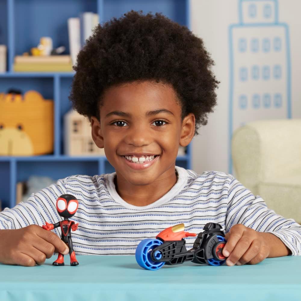 Spidey and His Amazing Friends Miles Morales Action Figure with Toy Motorcycle