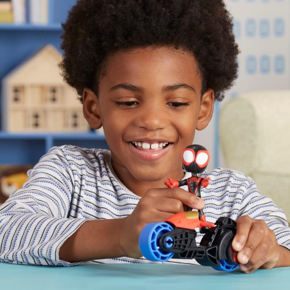 Spidey and His Amazing Friends Miles Morales Action Figure with Toy Motorcycle