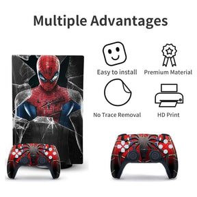 Spider Man Themed Custom Skin for PS5 Slim Disc Edition & Controller - Durable, Scratch Resistant