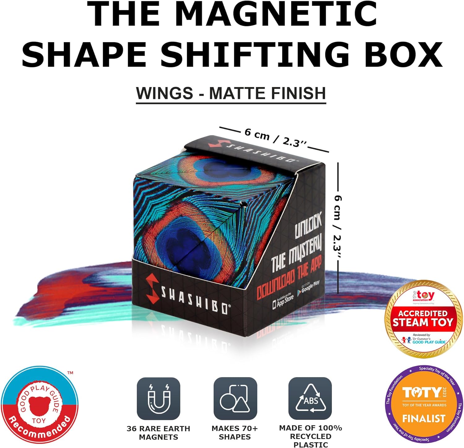 SHASHIBO Shape Shifting Box - Award-Winning, Patented Fidget Cube w/ 36 Rare Earth Magnets - Transforms Into Over 70 Shapes