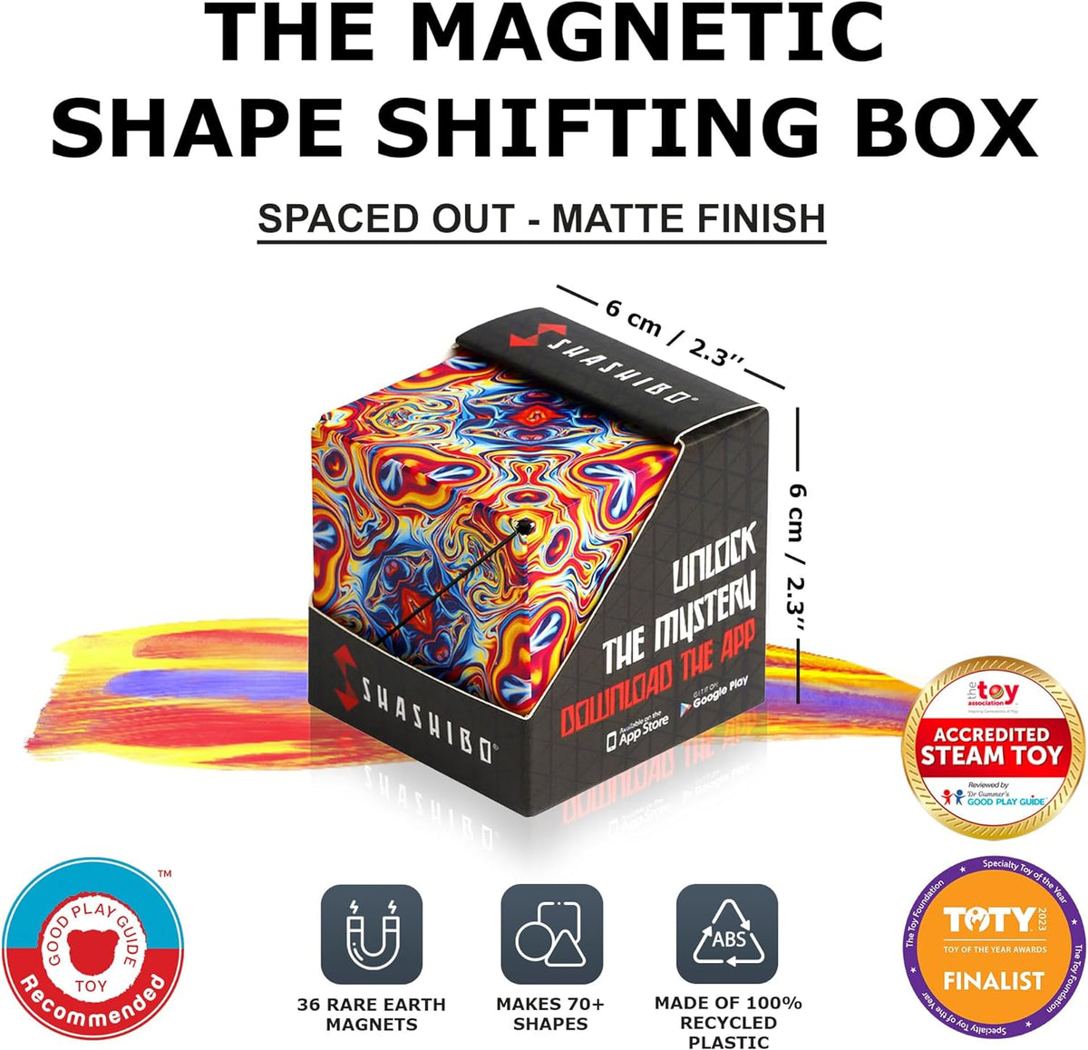 SHASHIBO Shape Shifting Box - Award-Winning, Patented Fidget Cube w/ 36 Rare Earth Magnets - Transforms Into Over 70 Shapes