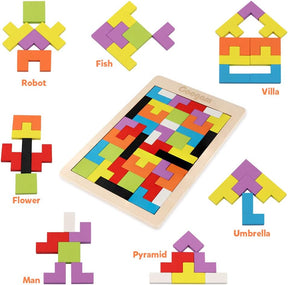 Coogam Wooden Blocks Puzzle Brain Teasers Toy Tangram Jigsaw Intelligence Colorful 3D Russian Blocks Game (40 Pcs)