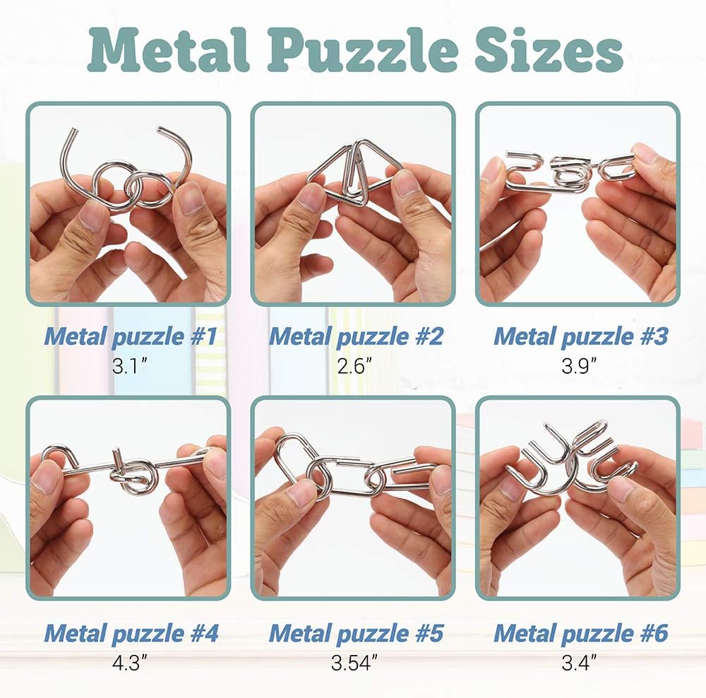 LESONG Brain Teasers Metal and Wooden Puzzles for Kids and Adults 9 Pack, Mind, IQ, and Logic Test