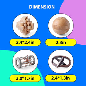 4Pcs Wooden and Metal Puzzles Gift for Kids and Adult Educational Toys Office Toys 3D Unlock Interlock Assorted Brain Teasers Puzzles