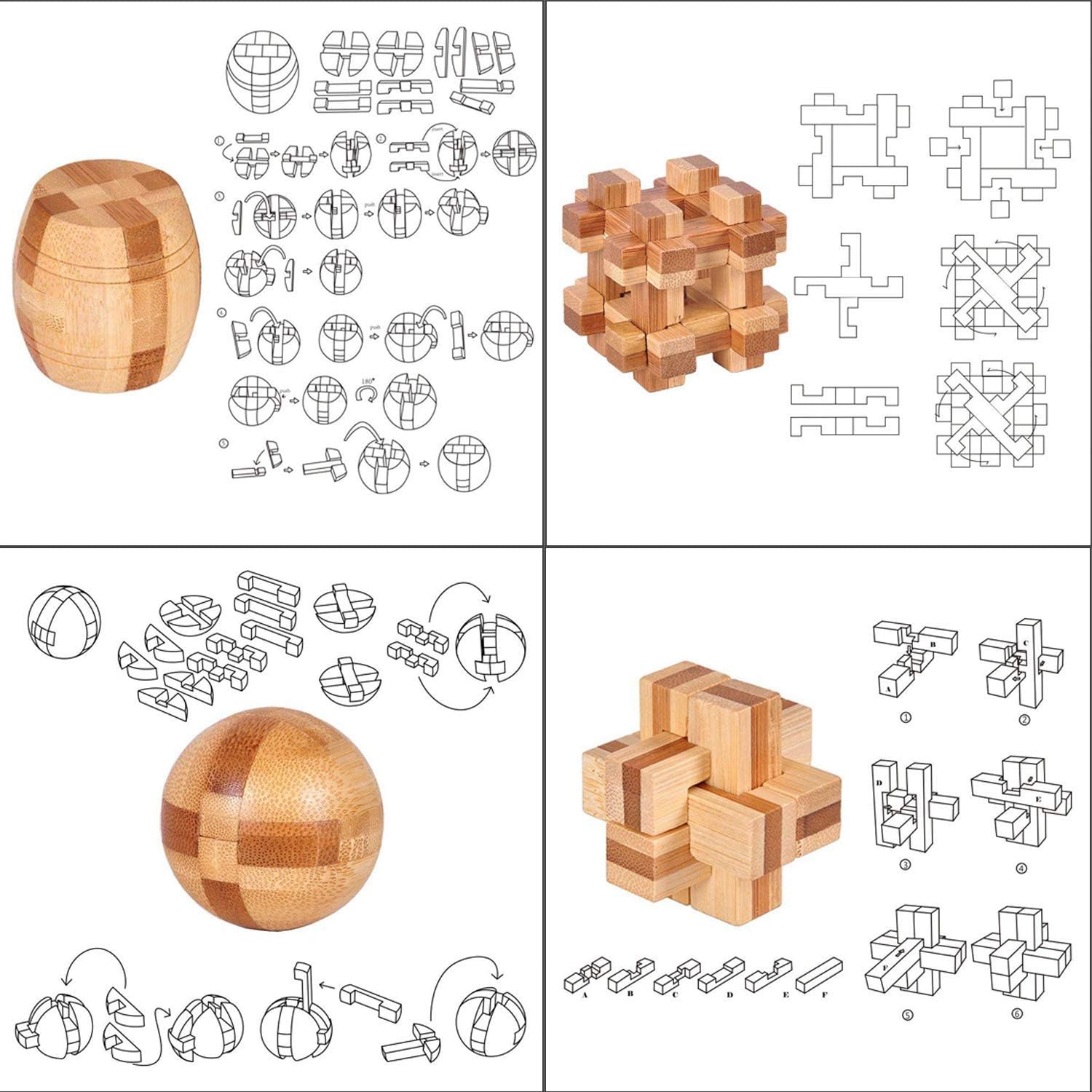 Brain Teaser Puzzle 20Pcs Unlock Interlock Game IQ Test Wooden Toy 3D Unlock Interlock Puzzle Magic Ball