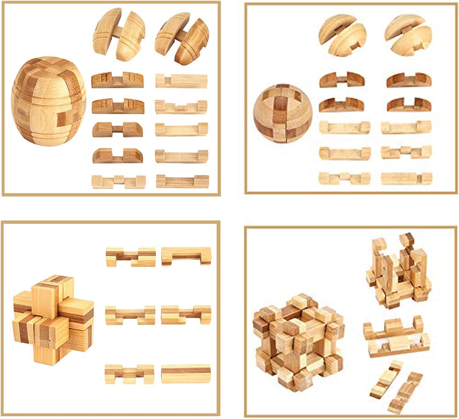 Brain Teaser Puzzle 20Pcs Unlock Interlock Game IQ Test Wooden Toy 3D Unlock Interlock Puzzle Magic Ball