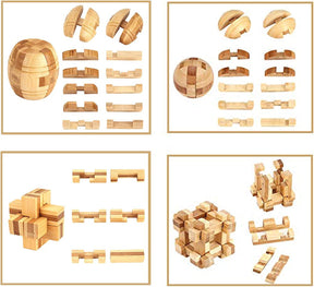 Brain Teaser Puzzle 20Pcs Unlock Interlock Game IQ Test Wooden Toy 3D Unlock Interlock Puzzle Magic Ball