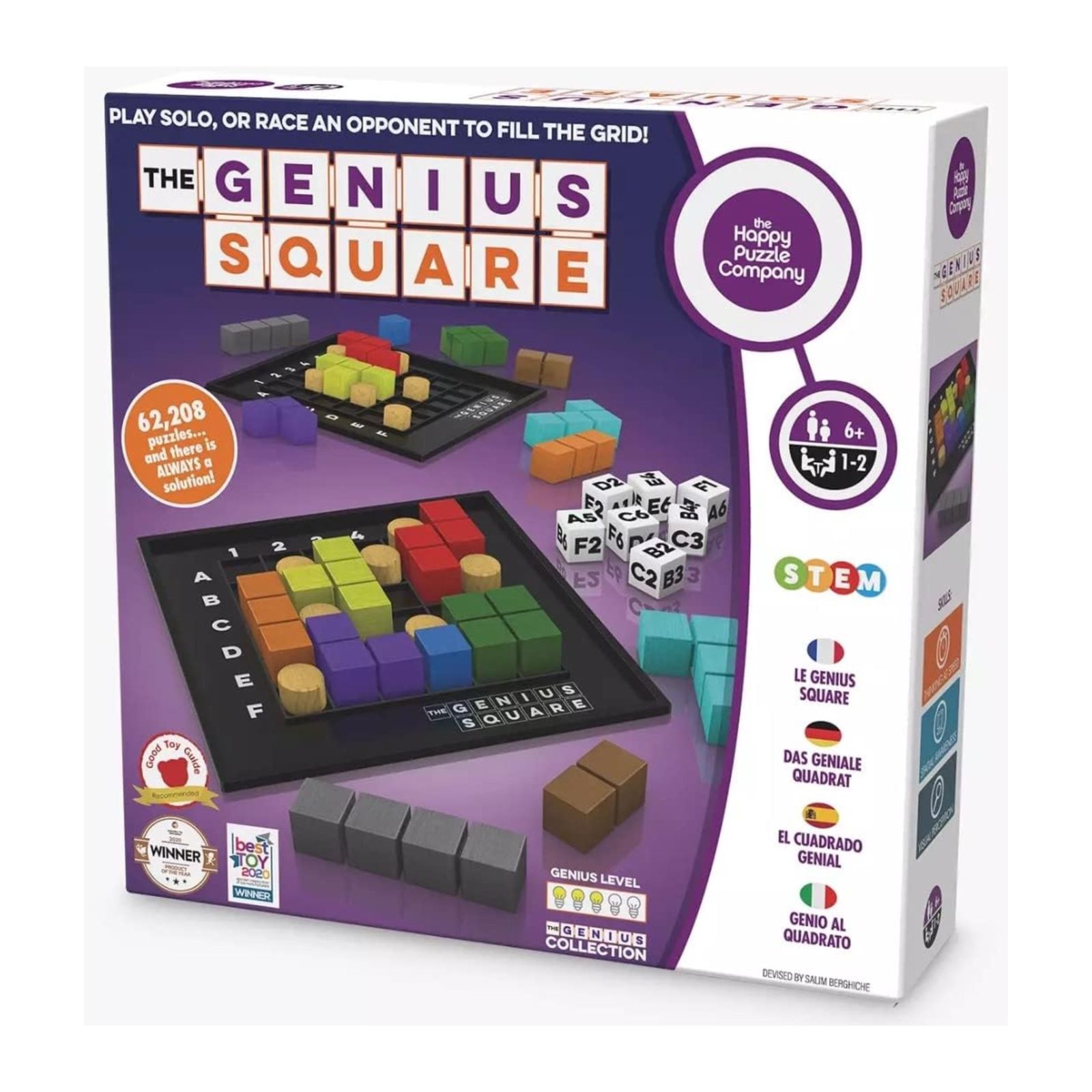 The Genius Square – Game of the Year Award Winner! 60000+ Solutions STEM Puzzle Game! Roll the Dice & Race Your Opponent to Fill The Grid by Using Different Shapes! Promotes Problem Solving Training