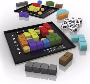 The Genius Square - 60000+ Solutions STEM Puzzle Game! Roll the Dice & Race Your Opponent to Fill The Grid by Using Different Shapes!