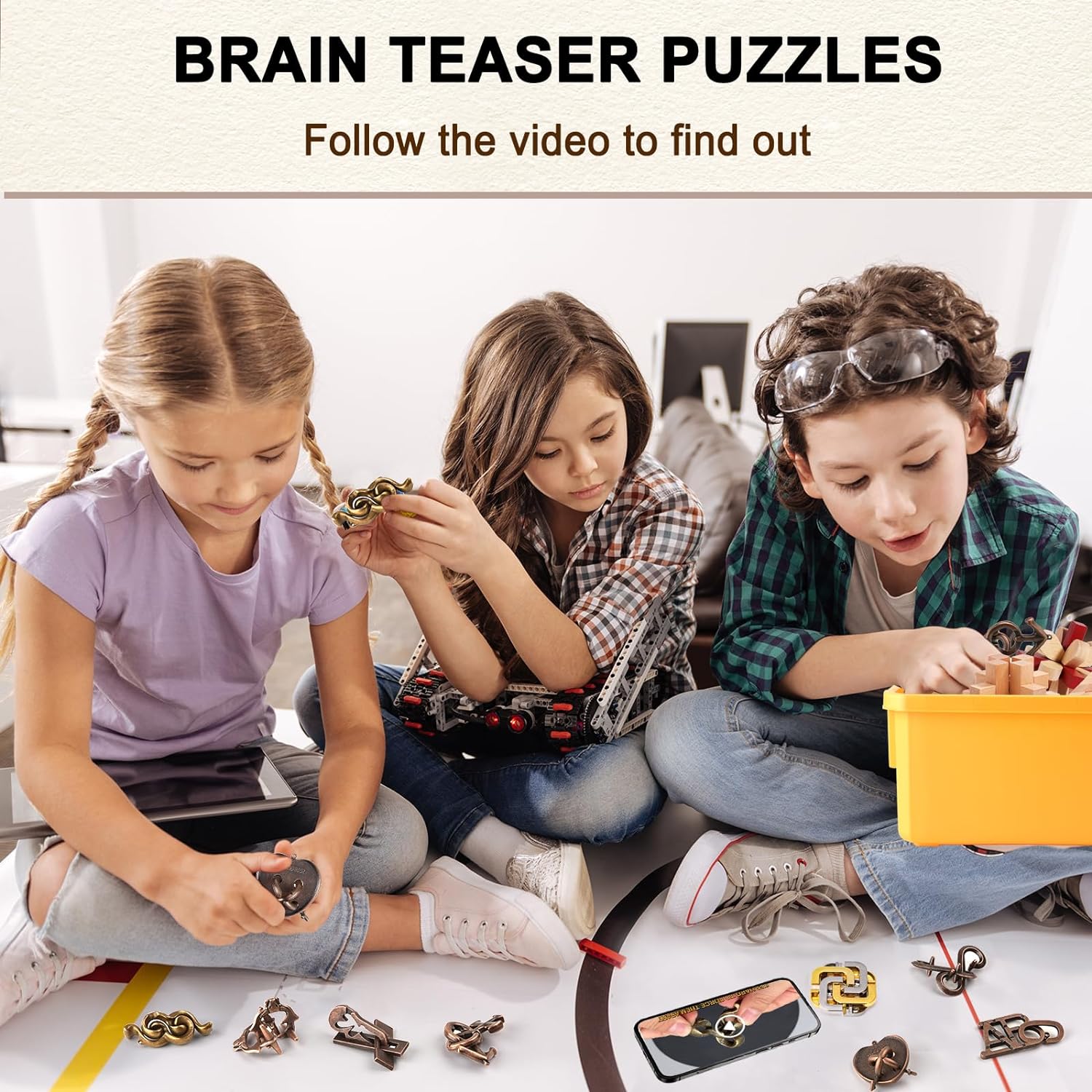 Brain Teaser Puzzles for Adults Metal Wooden Brain Teaser Puzzle 16pcs Logic Metal Puzzle for Adult Kid Toy Lock Puzzles Gift for Adults Teenager