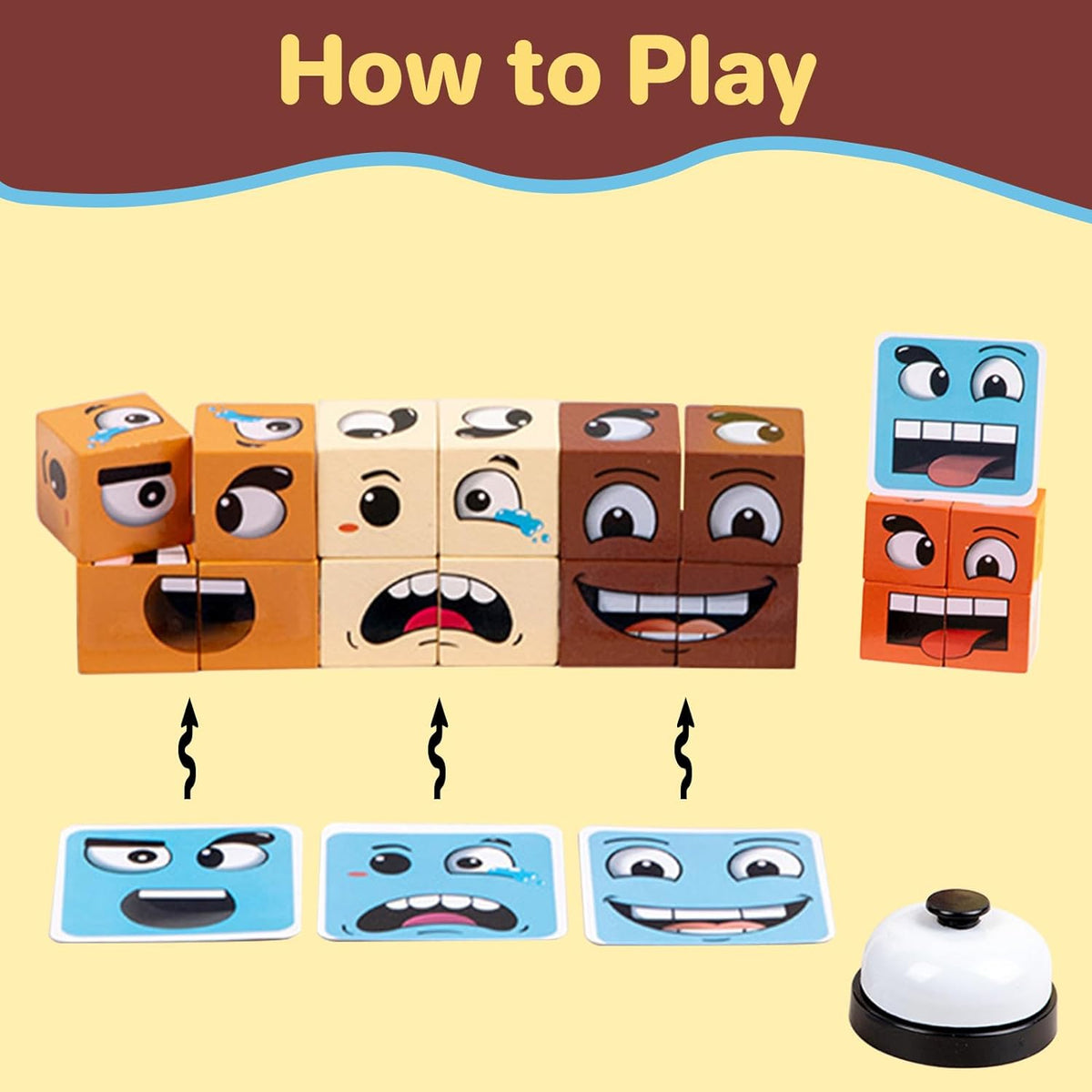 Face Change Cube Game, Face Blocks Wooden Face Changing Magic Cube Game with Bell Mini Expression Puzzle Building Blocks Game