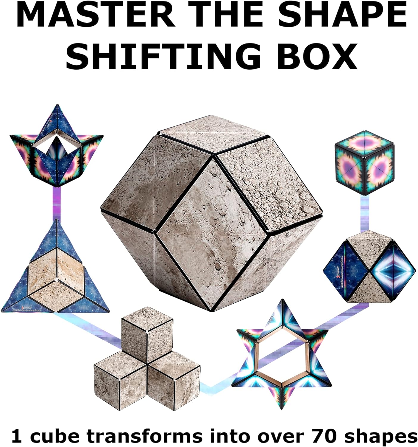 SHASHIBO Shape Shifting Box - Award-Winning, Patented Fidget Cube w/ 36 Rare Earth Magnets - Transforms Into Over 70 Shapes