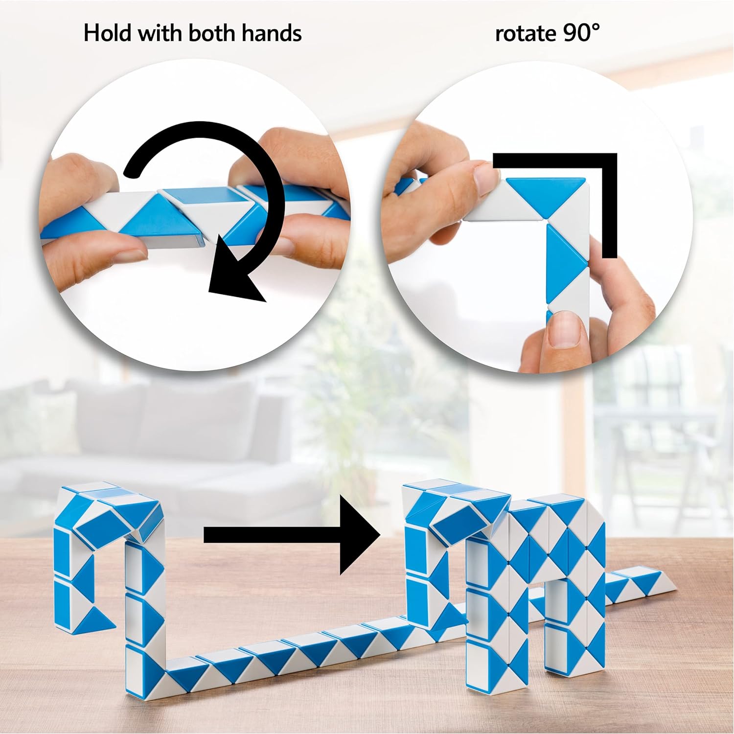 CUBIDI® Magic Snake Cube | Fidget Snake Toy for Kids | Great Gift for Boys and Girls Birthday, Stocking Stuffers - 48 Blocks | 0.9 inch x 0.7 inch | Blue