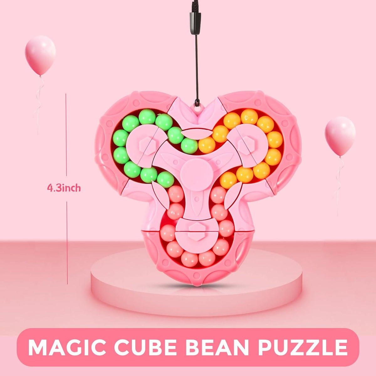 Magic Cube Bean Puzzle, Rotate and Puzzle, Stress and Anxiety Relief Fidget Toys, Sensory Toys for Autistic ADHD, Pop Birthday Gift (Pink)