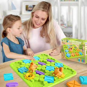 STEM Board Games Kids Toys, Build-A-Track Brain Teaser Puzzles for Kids Ages 4-8 with 118 Challenges & 5 Difficulty Levels Squirrel Logic Track Building Blocks