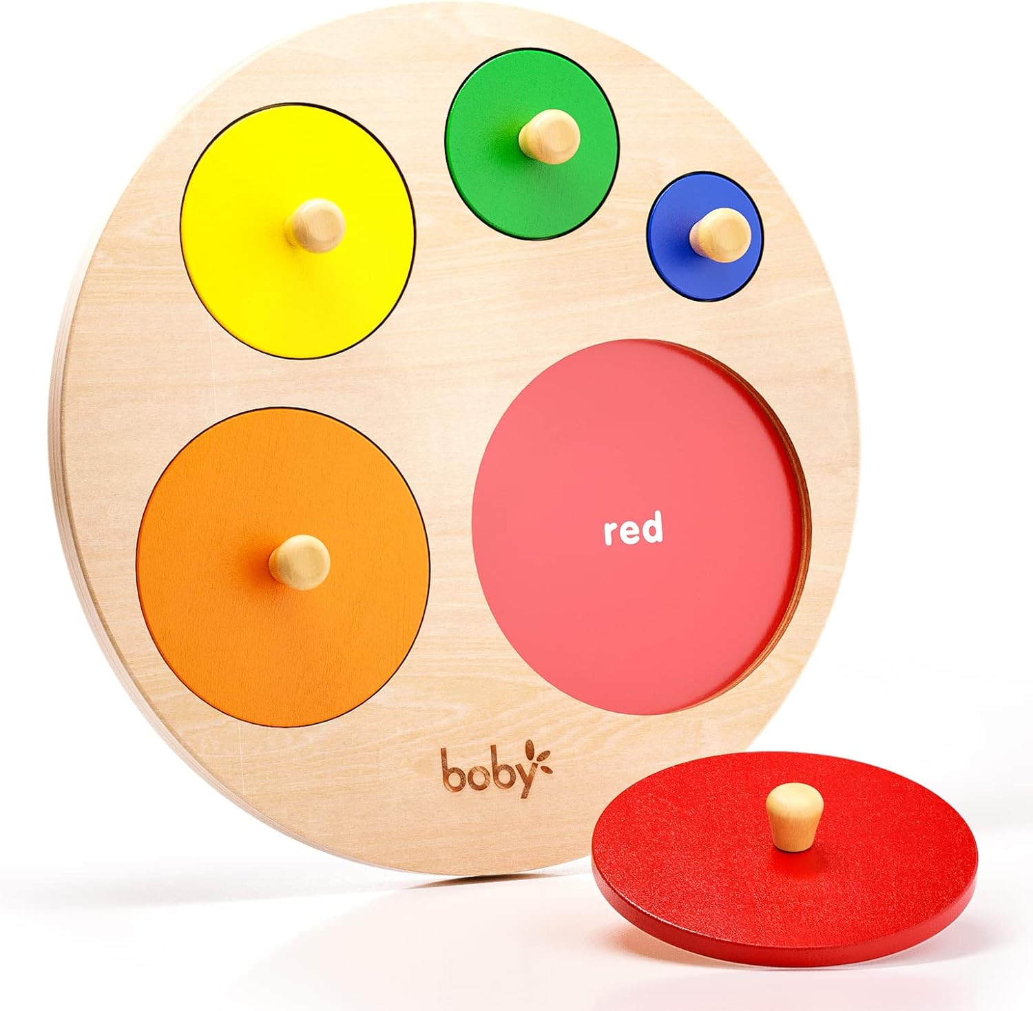 Boby Montessori Multiple Circle Puzzle Board, Knob Wooden Puzzle, Geometric Shape Puzzle Early Education Material Sensorial Toy for Toddler Shape & Color Sorter (Multiple Circle)