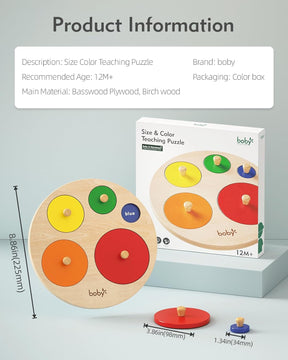 Boby Montessori Multiple Circle Puzzle Board, Knob Wooden Puzzle, Geometric Shape Puzzle Early Education Material Sensorial Toy for Toddler Shape & Color Sorter (Multiple Circle)