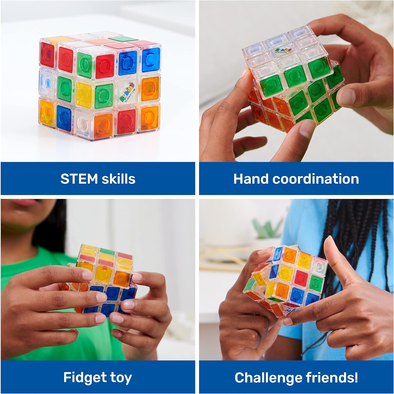 Rubik’s Crystal, New Transparent 3x3 Cube Classic Color-Matching Problem-Solving Brain Teaser Puzzle Game Toy for Kids