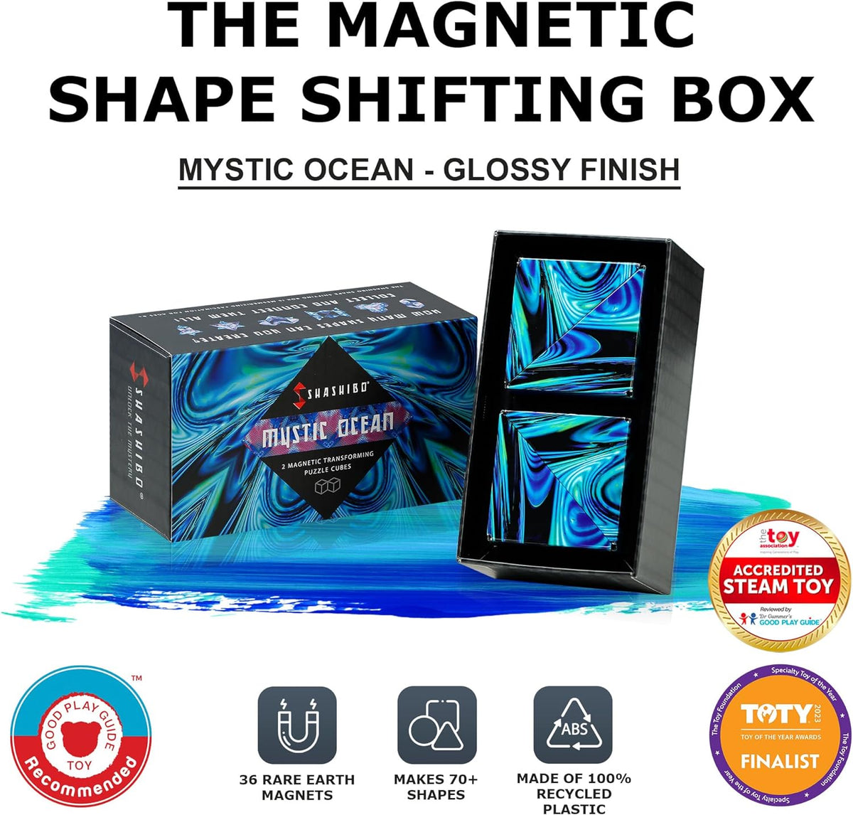 SHASHIBO Shape Shifting Box - Award-Winning, Patented Fidget Cube w/ 36 Rare Earth Magnets - Transforms Into Over 70 Shapes, Gift Box