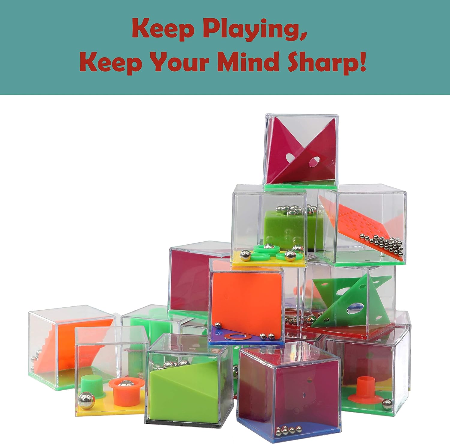 Mini Fidget Puzzle Boxes, 24 Piece Assorted 3D Brain Teaser Puzzle Cubes, Mind Games for Kids and Adults Party Favors, Stress and Anxiety Relief Toy